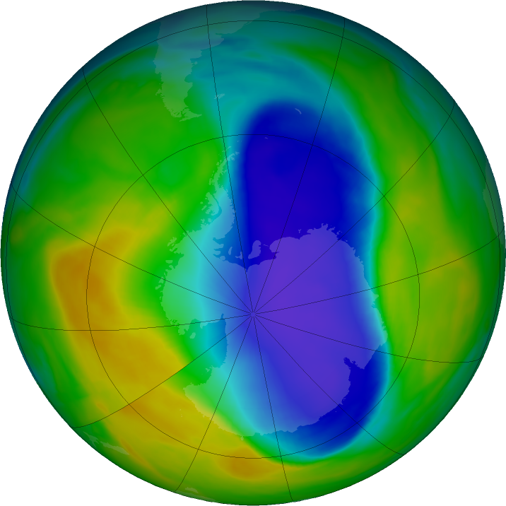 Antarctic ozone map for 09 November 2018